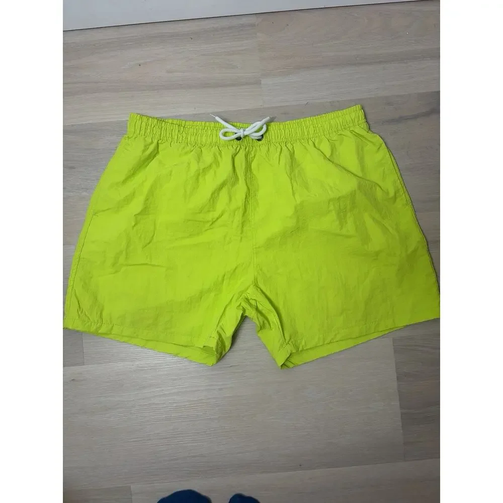 Men’s XL Neon Lime Green Swim Trunks Mesh Lined Drawstring Pockets